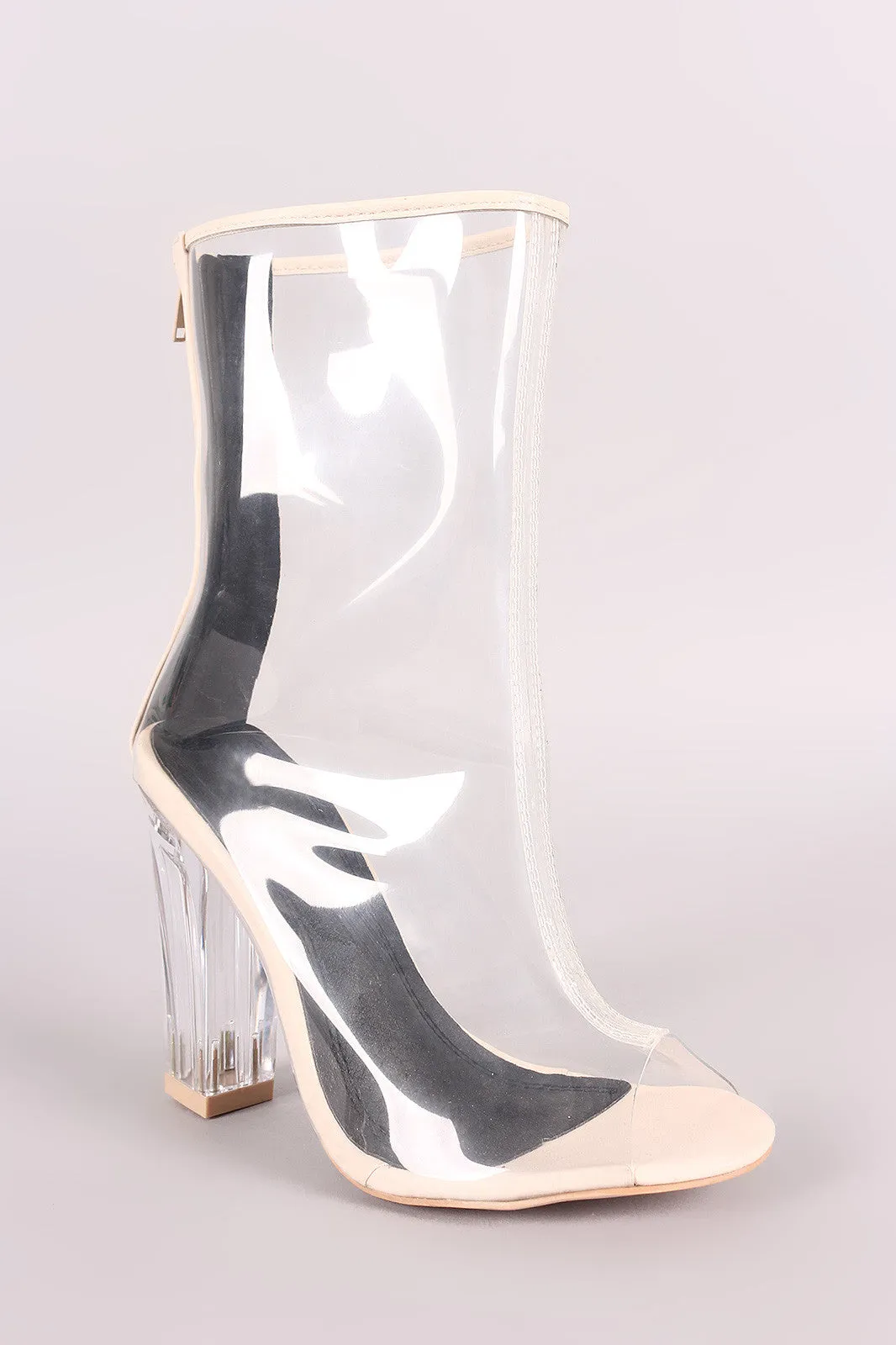 Transparent Chunky Lucite Heeled Ankle Boots