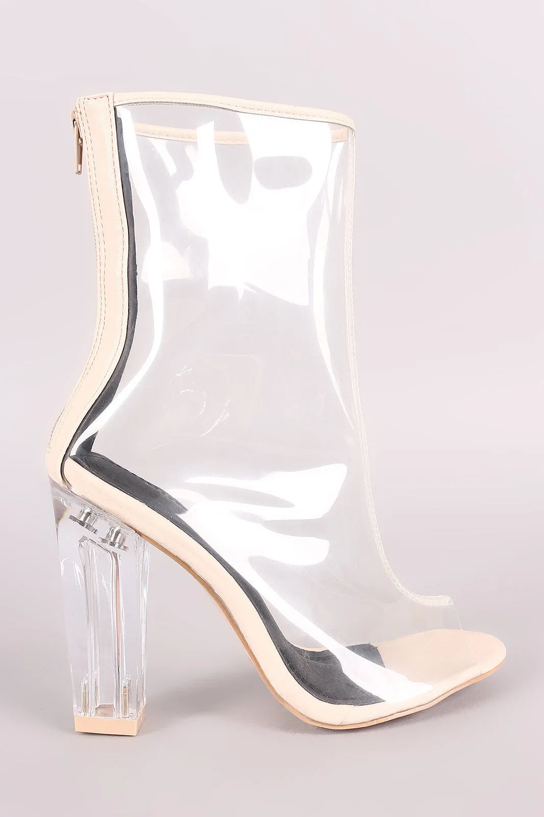 Transparent Chunky Lucite Heeled Ankle Boots