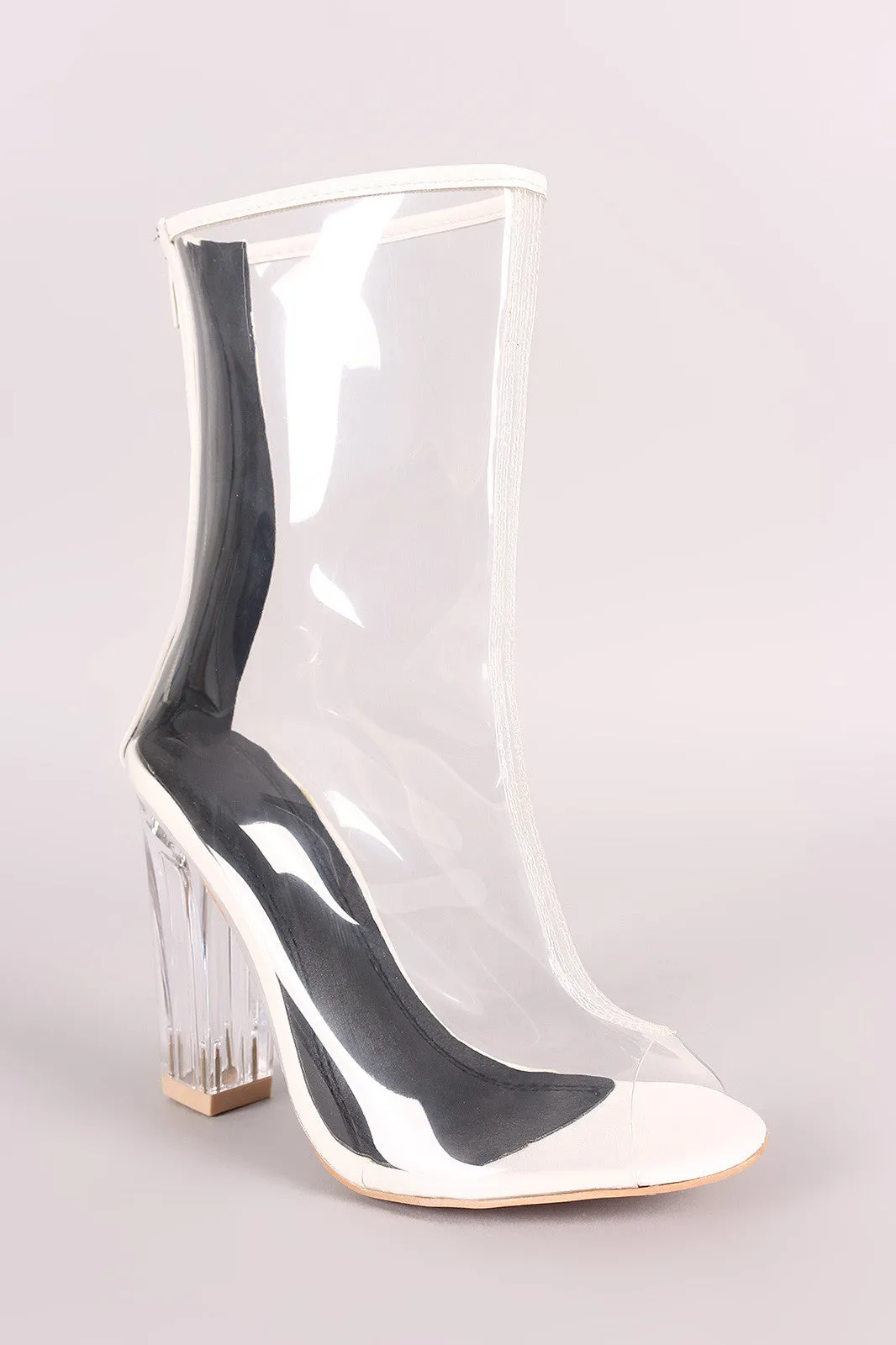 Transparent Chunky Lucite Heeled Ankle Boots