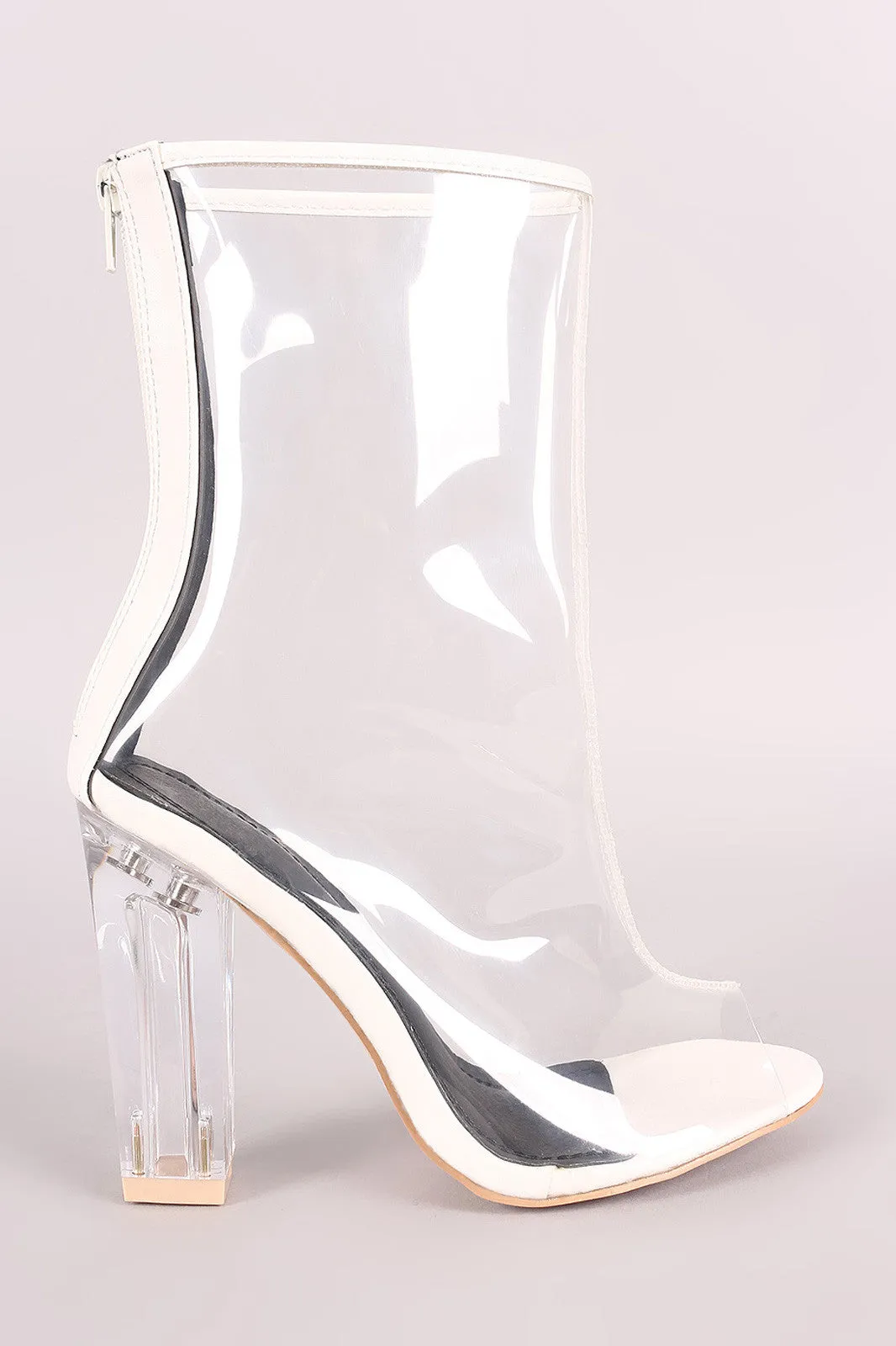 Transparent Chunky Lucite Heeled Ankle Boots