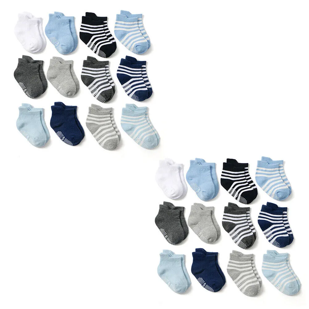 US 12 Pairs Non-Slip Anti Skid w/Grip Kid Toddler All Season Sticky Cotton Socks