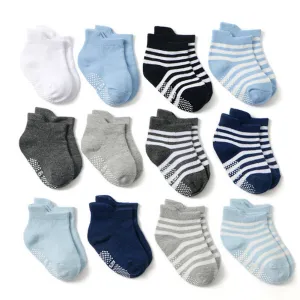 US 12 Pairs Non-Slip Anti Skid w/Grip Kid Toddler All Season Sticky Cotton Socks