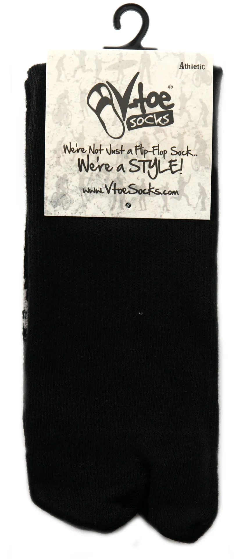 V-Toe Athletic Flip-Flop Tabi Big Toe Crew Socks - Black Solid