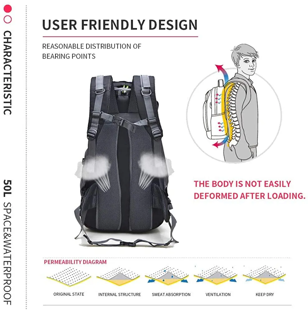 VentureFlow Backpack 50L - Lightweight Water Resistant