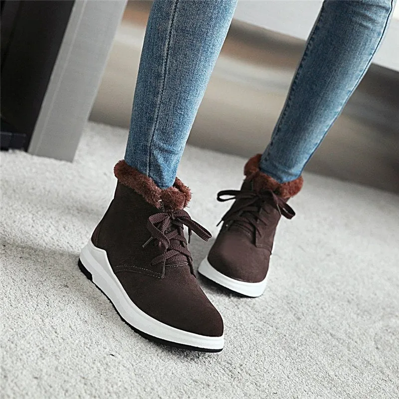 Winter Ankle Boots Comfortable Lace Up