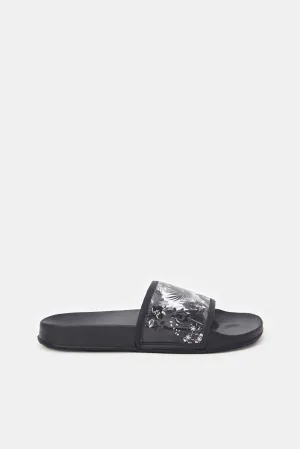 Women Black Vinyl Slide