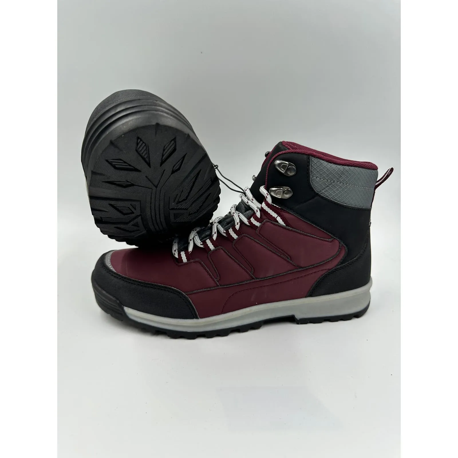 Women's Size 7.5, Burgundy and Black High Top Hikers with Rugged Rubber Toe Caps