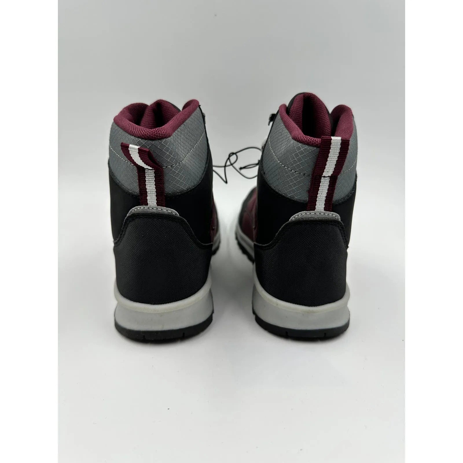 Women's Size 7.5, Burgundy and Black High Top Hikers with Rugged Rubber Toe Caps