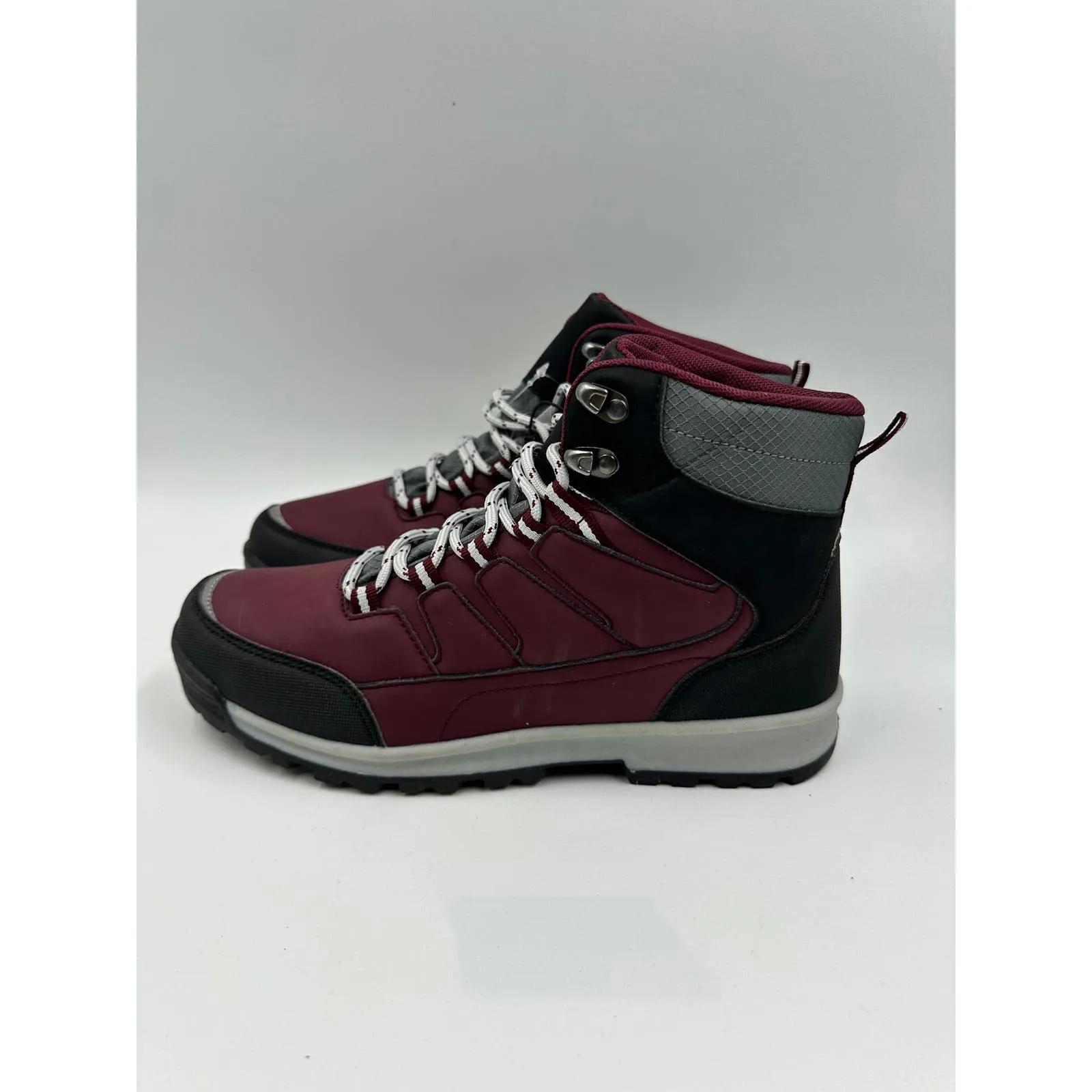 Women's Size 7.5, Burgundy and Black High Top Hikers with Rugged Rubber Toe Caps