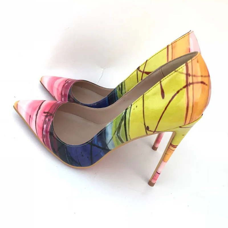 Yellow Colorblock Pointed Toe Stiletto Heels