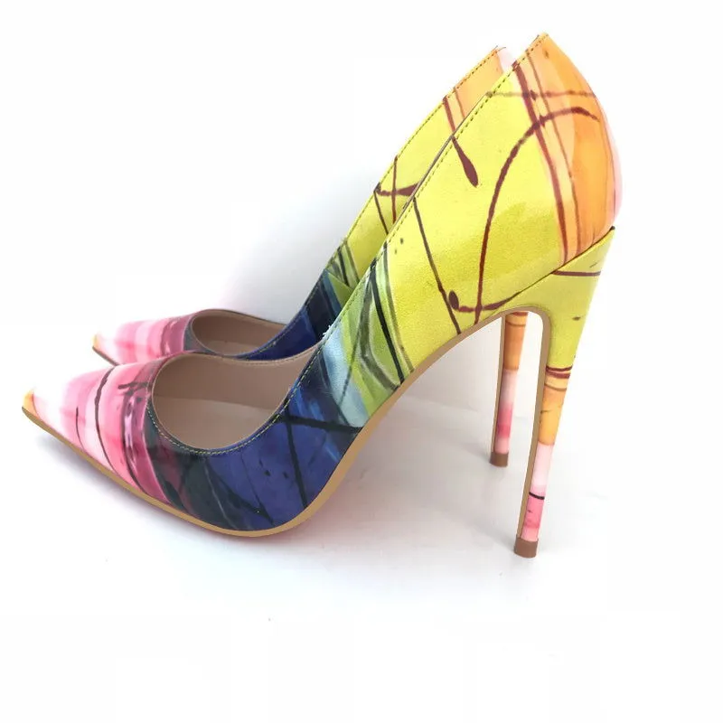 Yellow Colorblock Pointed Toe Stiletto Heels