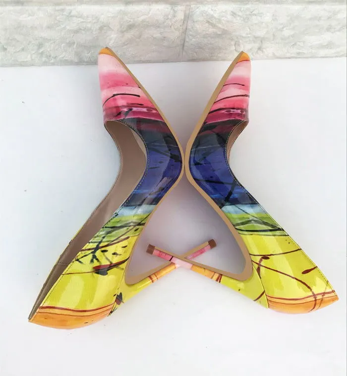 Yellow Colorblock Pointed Toe Stiletto Heels