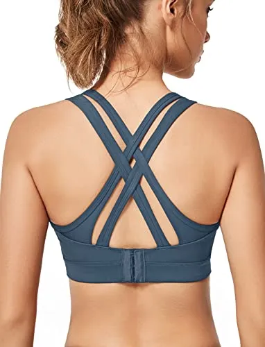 Yvette Women High Impact Sports Bras Criss Cross Back Sexy Running Bra for Plus Size, 08A, L(DF)