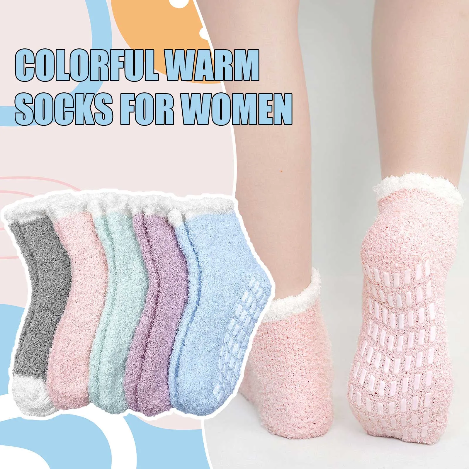 ZFSOCK Fuzzy Socks 5 Pairs Slipper Socks for Women Soft Cozy Plush Fluffy Socks with Grips Non Slip Winter Warm Sock , Size 6-10